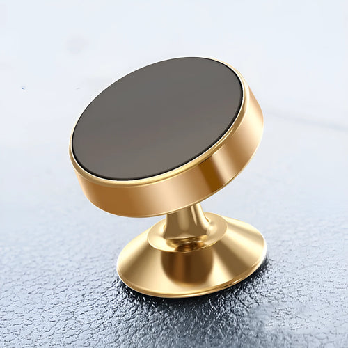 Magnetic car phone holder with aluminium alloy cradle shown in black, mounted on a car air vent.