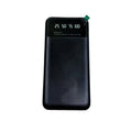 Black ultra-thin power bank measuring 67x14x140mm with 10000mAh capacity