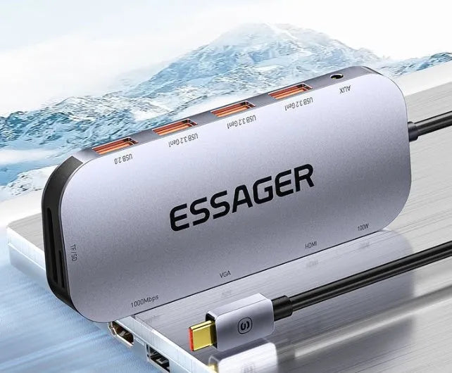 11-in-1 USB-C expansion dock with 20cm cable showing multiple connectivity ports