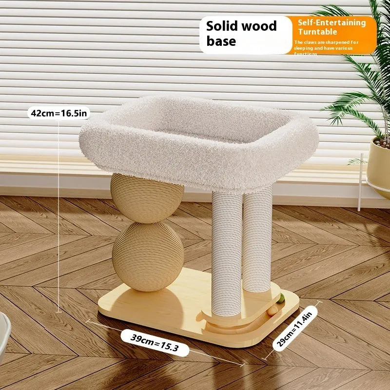 Pine wood cat nest with double column double ball chamfering design for scratching