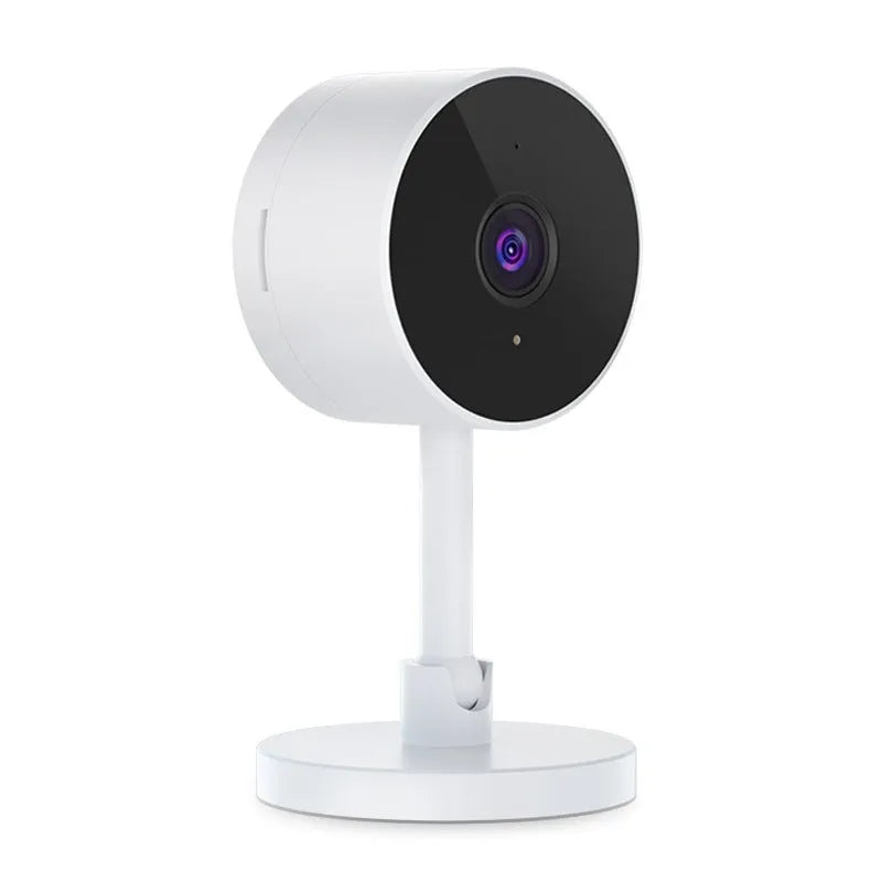 White outdoor WiFi security camera with gun style design and TF card slot for home monitoring
