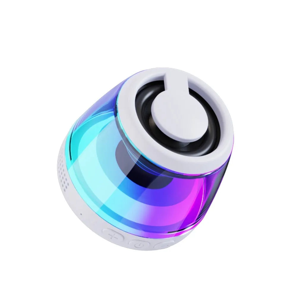Black or white portable Bluetooth mini speaker with magnetic base and ambient light