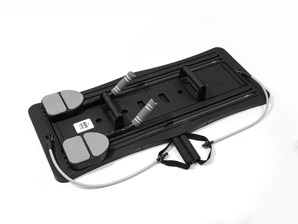 Portable foldable belly panel supine board for home fitness in purple, black, and pink colour options.