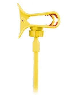 Black portable phone holder with a long 70cm flexible arm and a V-shaped clip mounted on a bed frame.