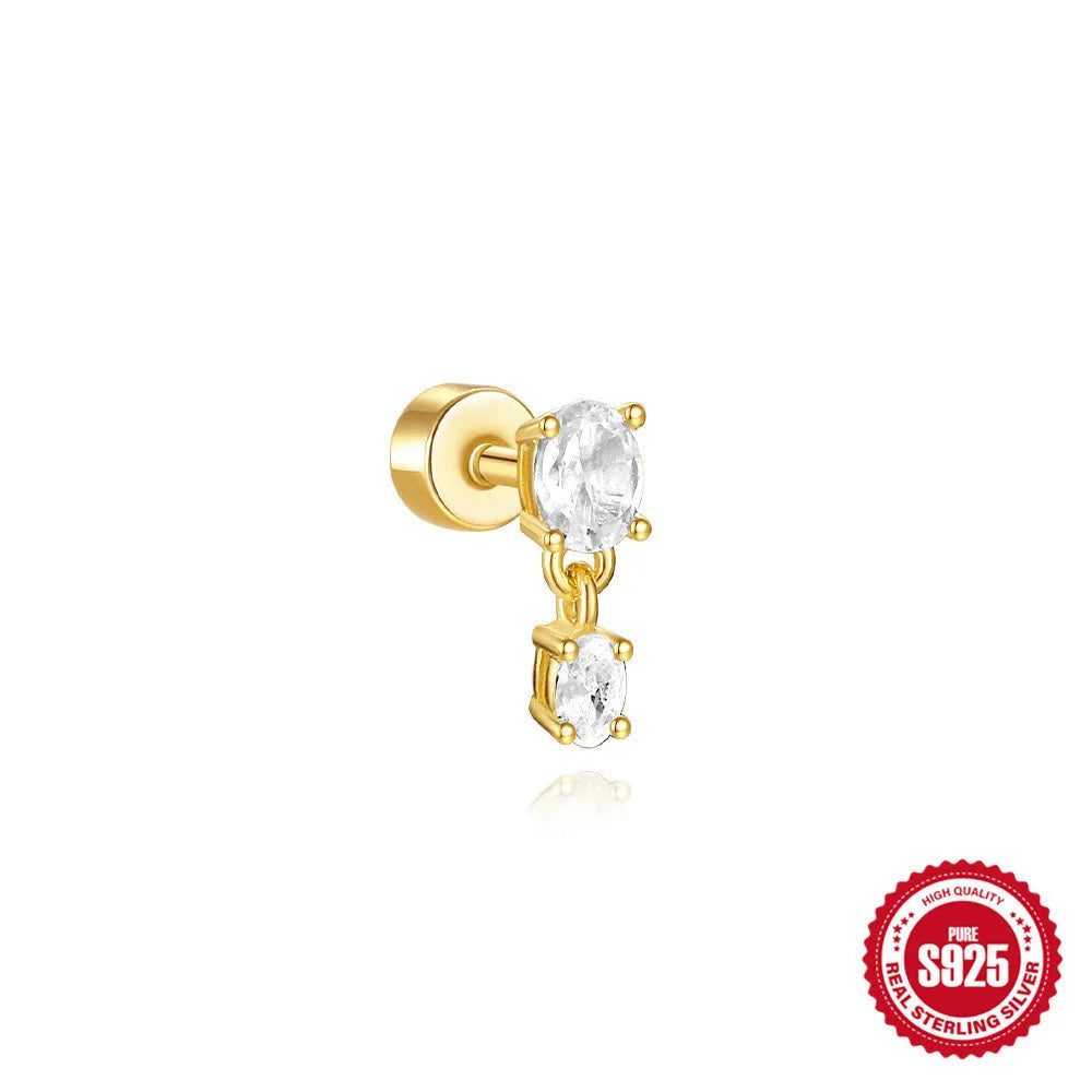 S925 sterling silver flat column geometric ear bone studs with threaded post in gold tone finish