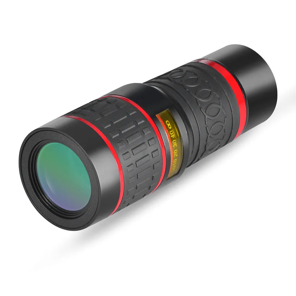 20x magnification mobile phone telescope lens with universal clip and single eyepiece on a smartphone.