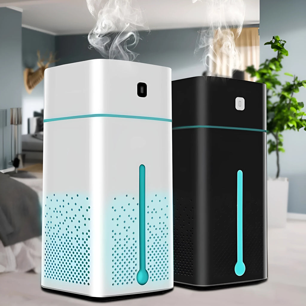 Black or white USB desktop humidifier 103mm wide 218mm high with 1000ml tank
