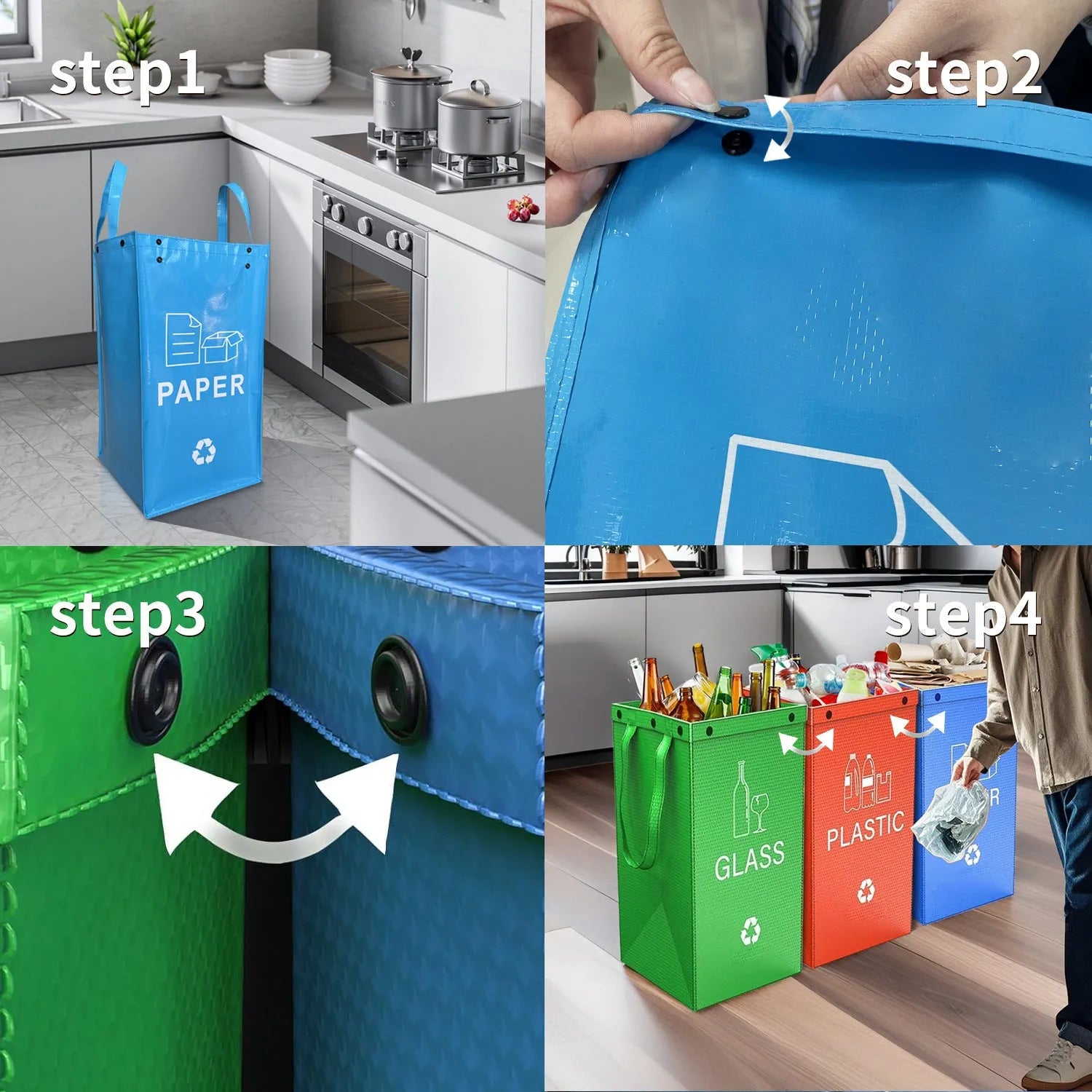 40-litre capacity handbag-style plastic waste sorting bin in a selected colour, showing its dimensions.