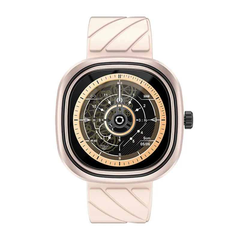 Square smart bracelet watch with 1.32-inch touch screen and silicone wristband in three colour options