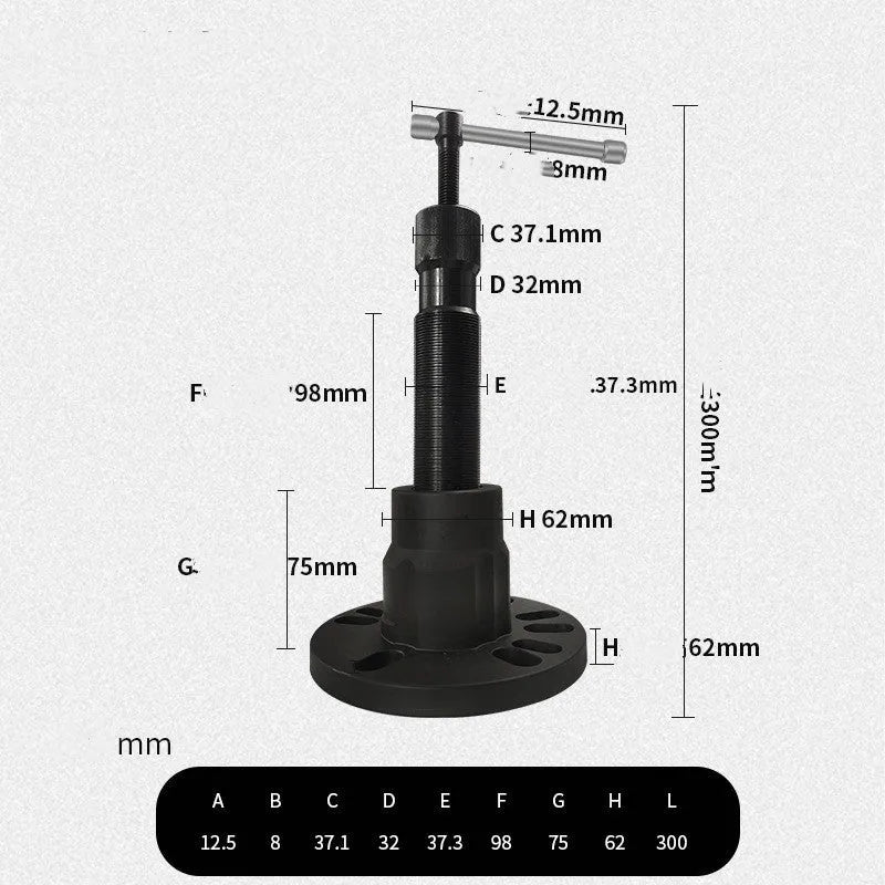Chrome vanadium steel brake drum removal tool shown in three styles: A, B, and C for different vehicles.