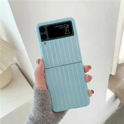 Samsung Z Flip3 ultra-thin PC flip case in seven colour options showing front and back views
