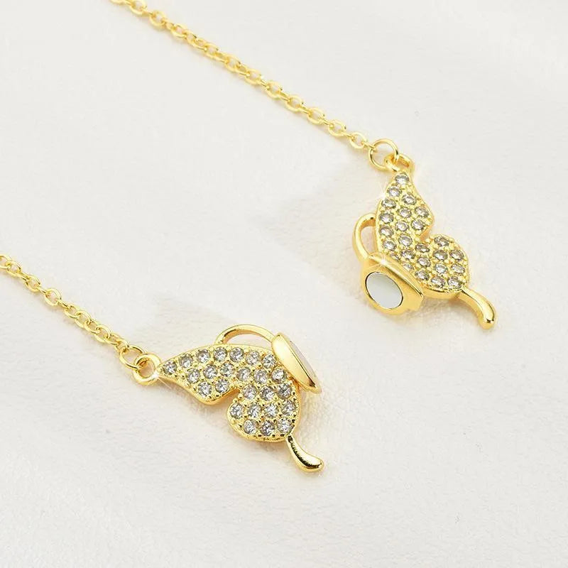 Women's titanium steel clavicle chain necklace with magnetic snap butterfly pendant in twisted chain design