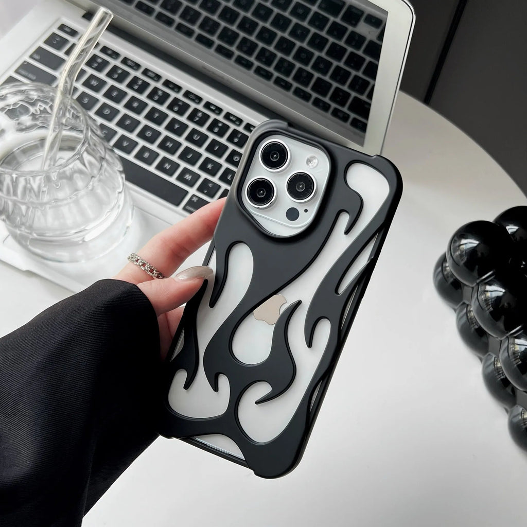 Electroplated hollow flame pattern phone case for Apple iPhone with metallic finish and heat dissipation design