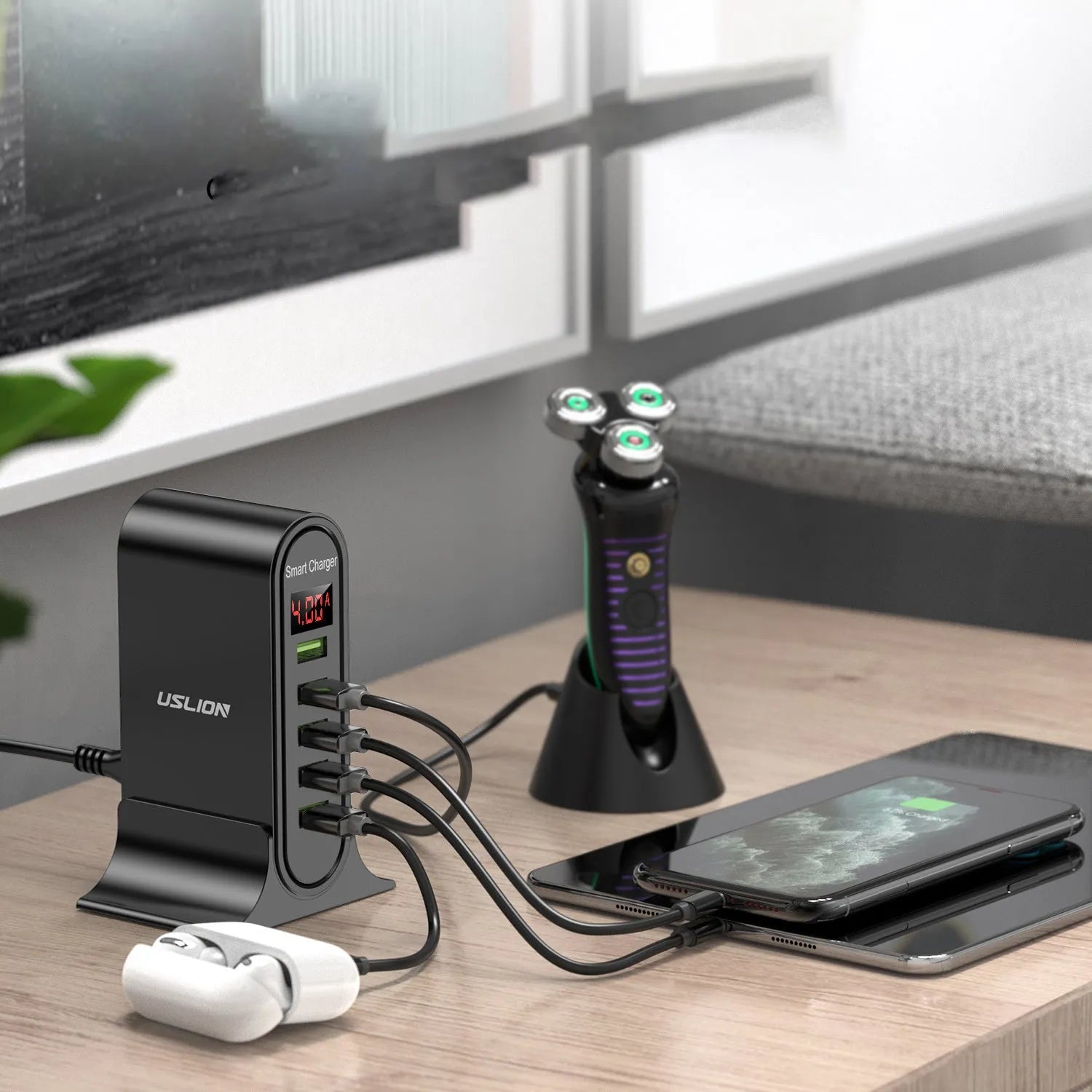 Smart LED digital display USB wall charger in black or white with EU UK US plug options