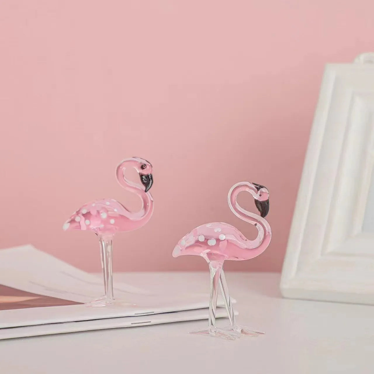 Pink crystal flamingo decorative craft ornament for home hall table display