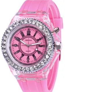Women's LED luminous quartz watch with 43mm round dial and silicone strap