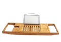 Natural bamboo bathtub frame with single tier desktop storage for bathroom organisation