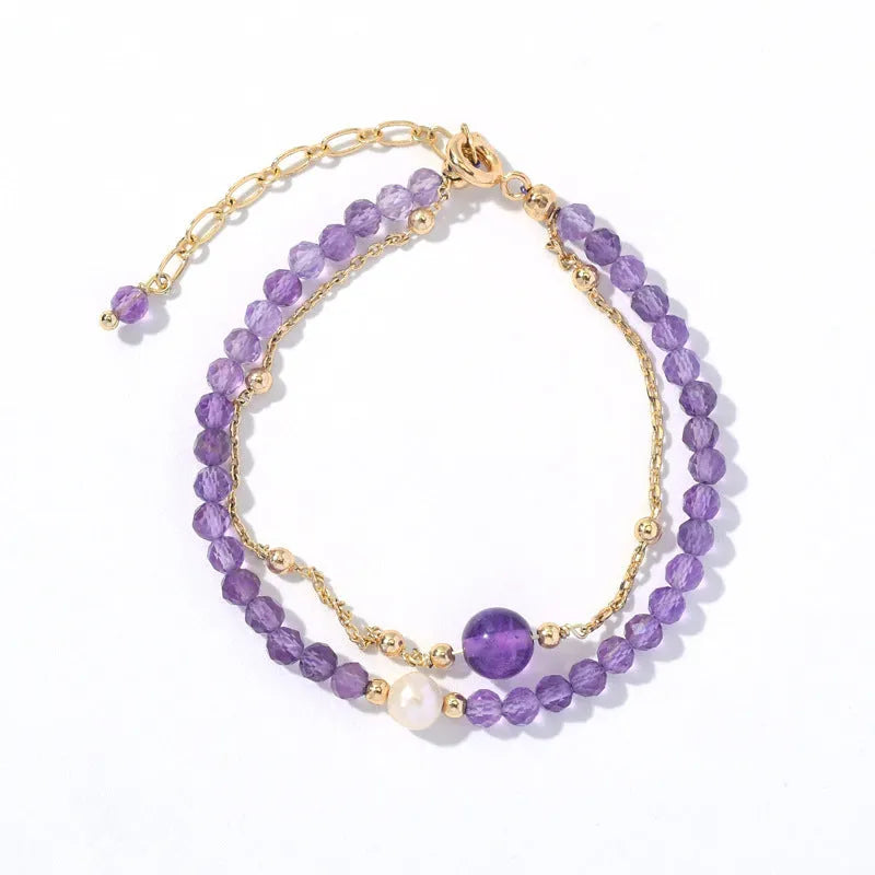 Chinese style amethyst crystal bracelet with electroplated diamond beads for women