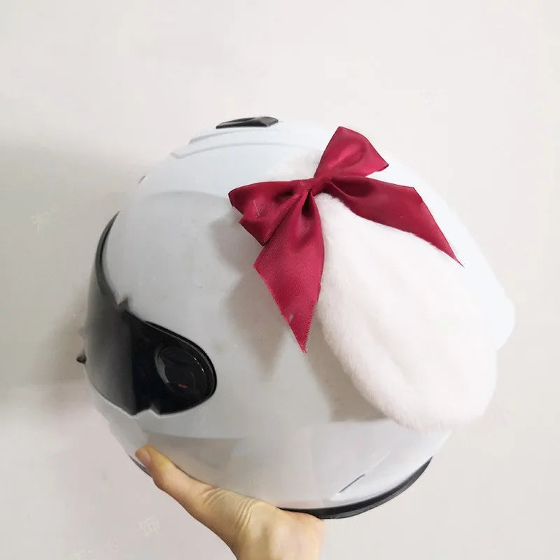 Carbon fibre rabbit ears motorcycle helmet decoration in various colours on a black helmet