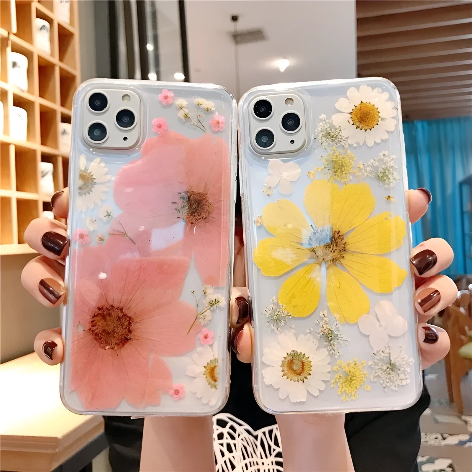 Floral TPU iPhone back cover case with large pink or yellow flower design
