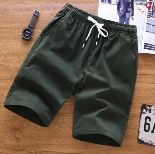 Men's thin cotton capri-length summer shorts with lace-up placket in various colours
