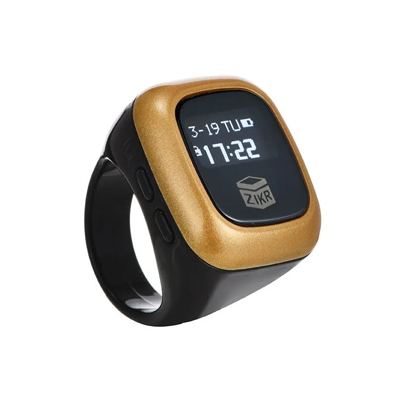 Al-Fatiha electronic zikr counter with digital display on a wristband, shown in rose gold colour.