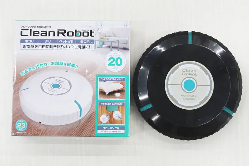 Black or white square robot vacuum cleaner with low 6cm profile for under furniture.