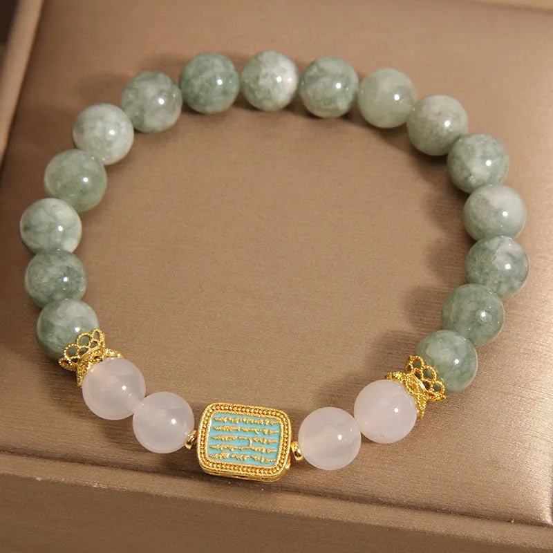 Women's oil green emerald crystal bracelet with five scripture-engraved stones