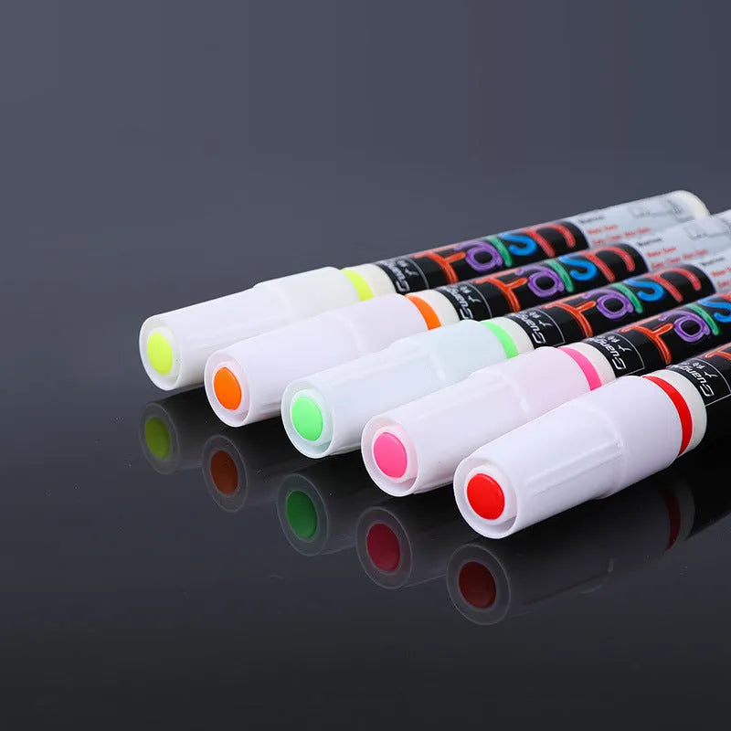Electronic fluorescent plate highlighter pen with 6mm oblique tip and 8-colour refill set for whiteboards