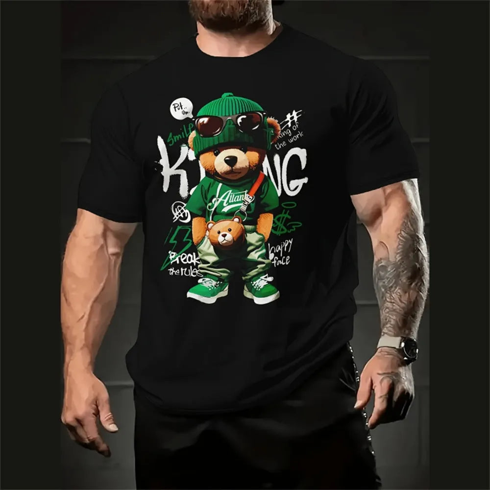 Men's loose casual T-shirt with 3D printed cartoon pattern and short sleeves