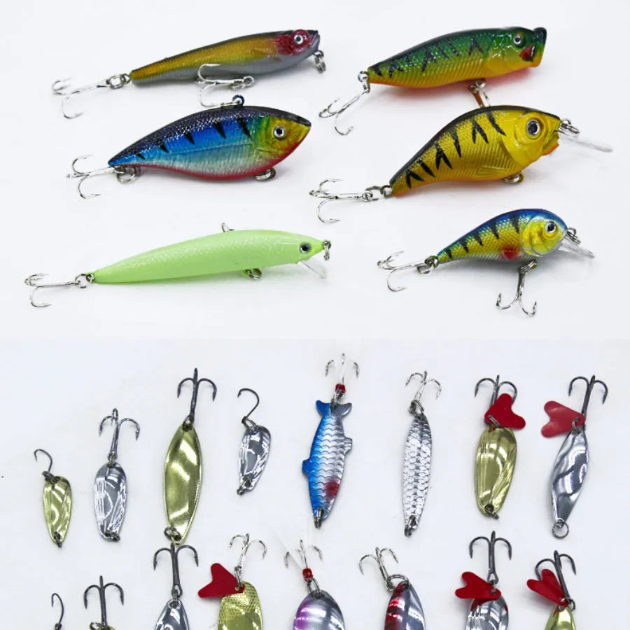 132-piece fishing lure set with plastic baits and high carbon steel hooks in rose red colour