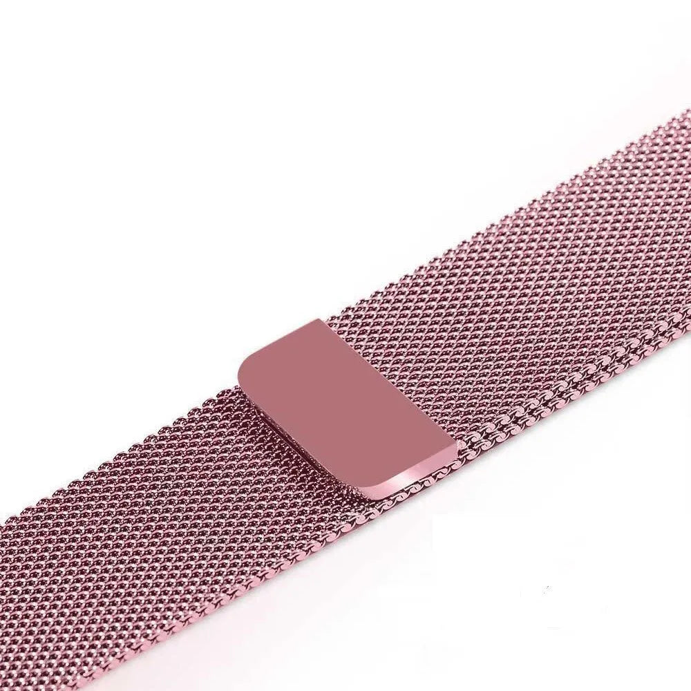 Stainless steel watch strap showing silver, black, gold, and rose gold colour options