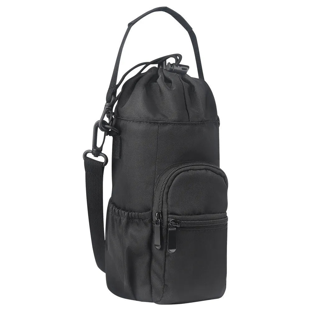 Cloth water bottle shoulder bag with crossbody strap in black, green, or pink colour