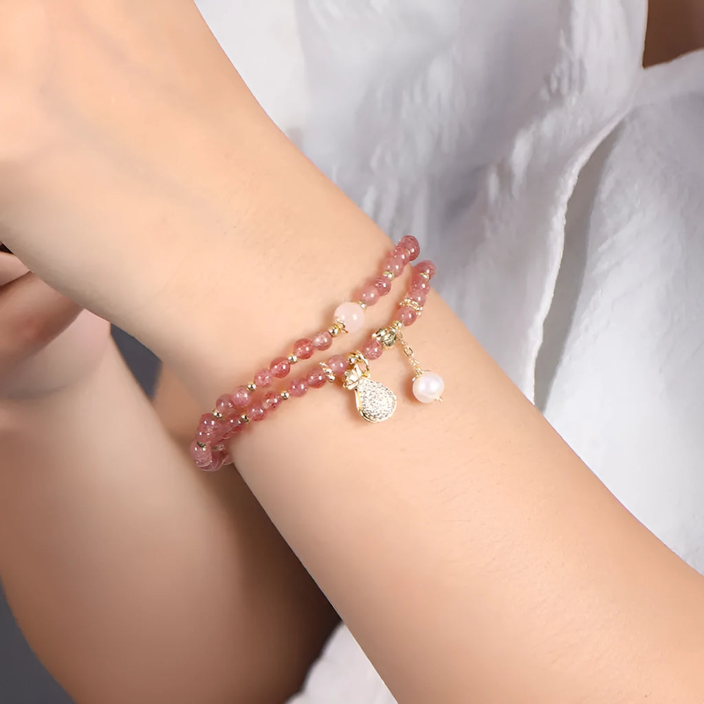 Geometric strawberry quartz crystal bracelet for women with money drawing association
