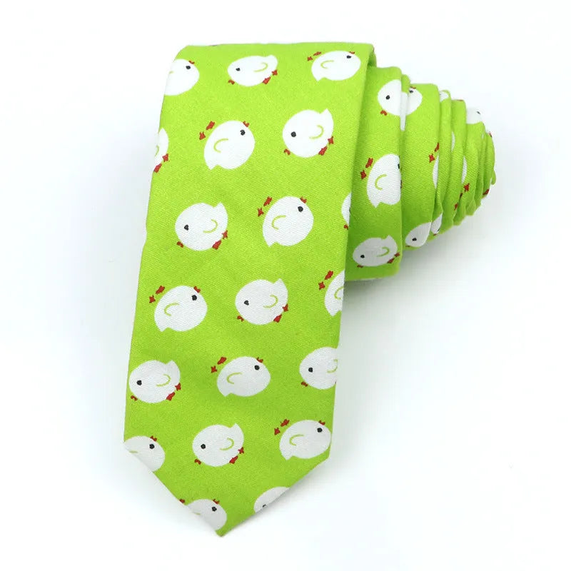 Narrow Korean style cotton bow tie with cartoon print pattern in various colour options