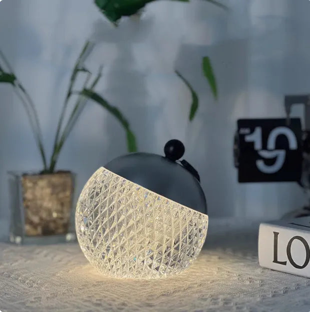 Modern spherical desk lamp in chrome colour with touch dimmable control
