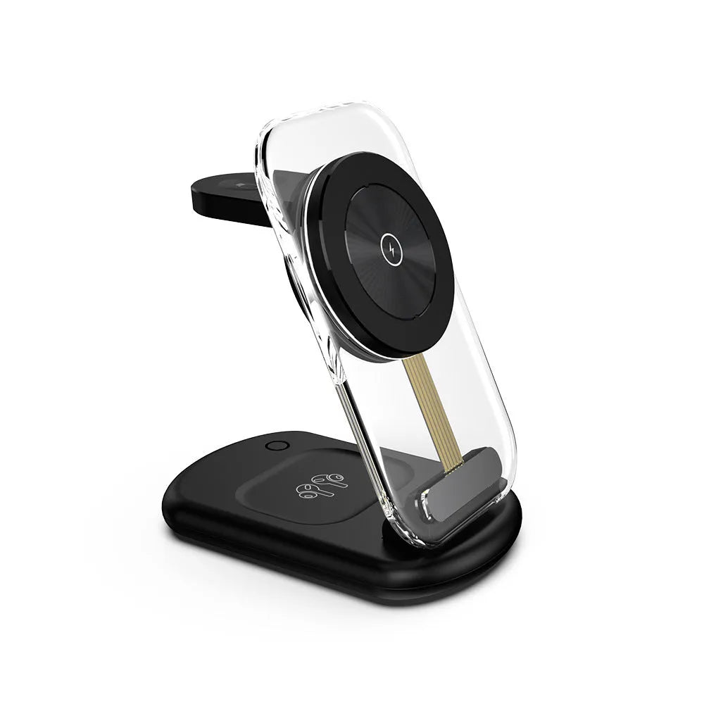 Transparent folding magnetic three-in-one wireless charger for iPhone, AirPods and Apple Watch