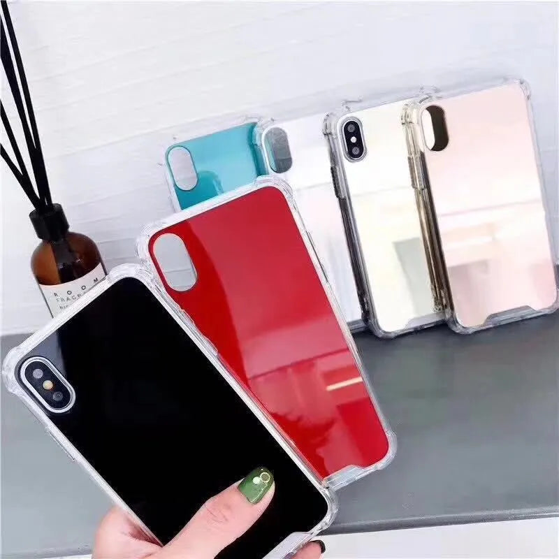 High quality TPU mirror phone case in black showing reflective back and soft edges for iPhone
