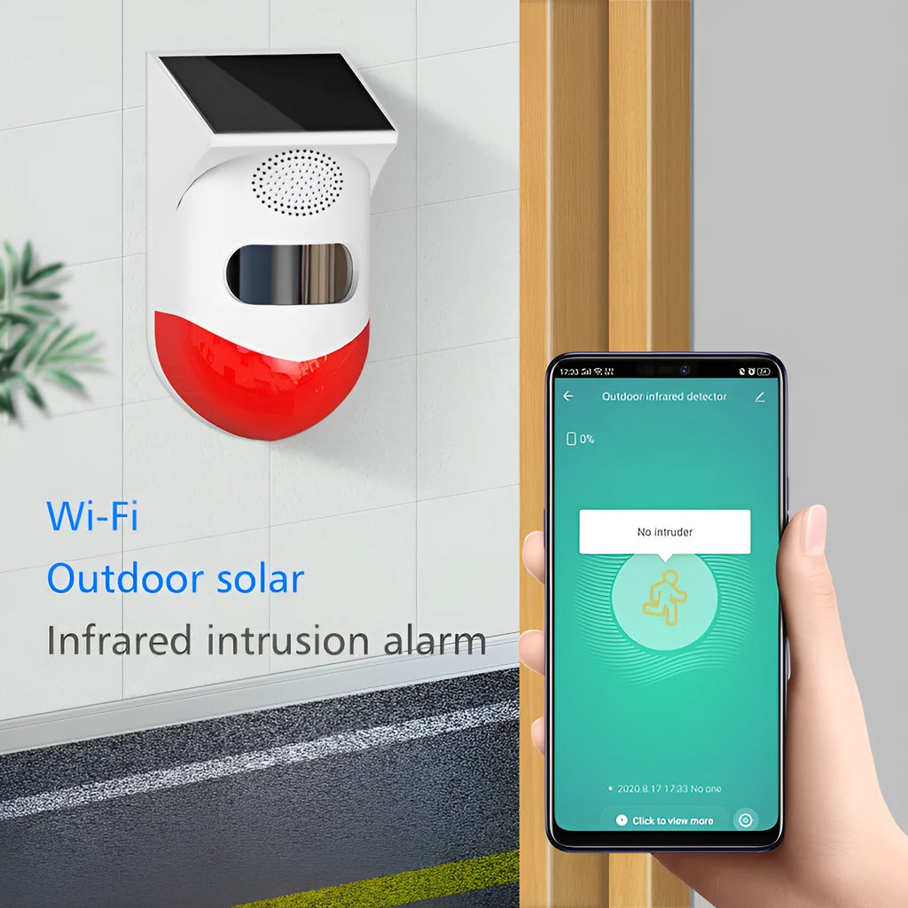 Wall-mounted solar infrared alarm with GSM and WiFi connectivity for outdoor security