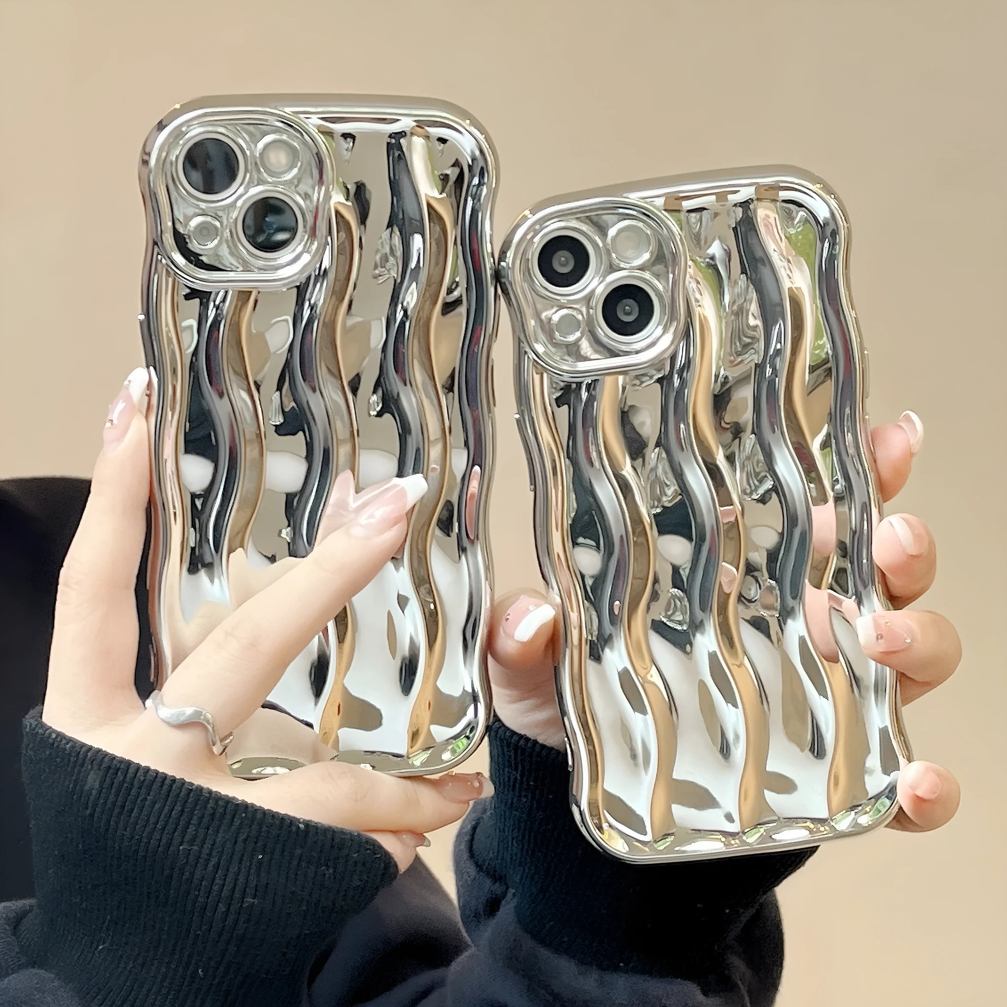 Electroplated wave stripe pattern iPhone 17 protective case in multiple colour options