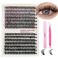 Mixed package of DIY cluster false eyelashes showing 30D and 40D densities with tweezers