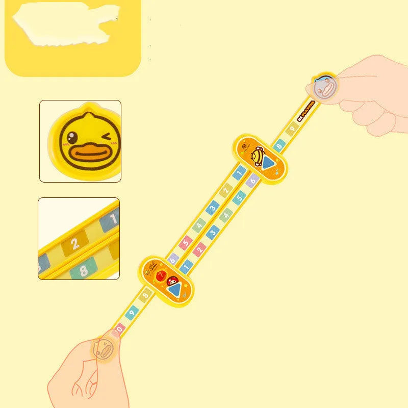 Yellow plastic cartoon digital decomposition ruler for children's learning, measuring 24.5cm long