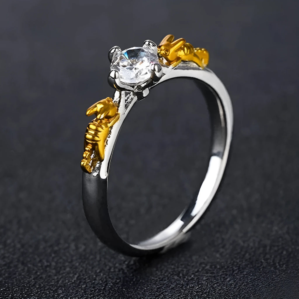 Black gold crown cosplay ring with crystal detailing on copper band