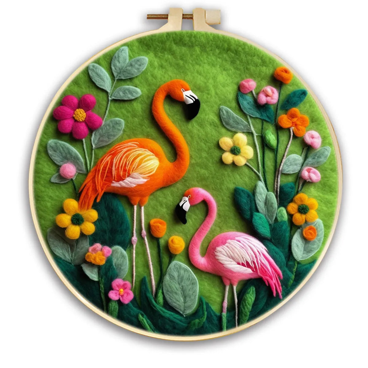 Round linen fabric embroidery kit with free hoop for making a 20x20 cm three-dimensional floral blanket painting.