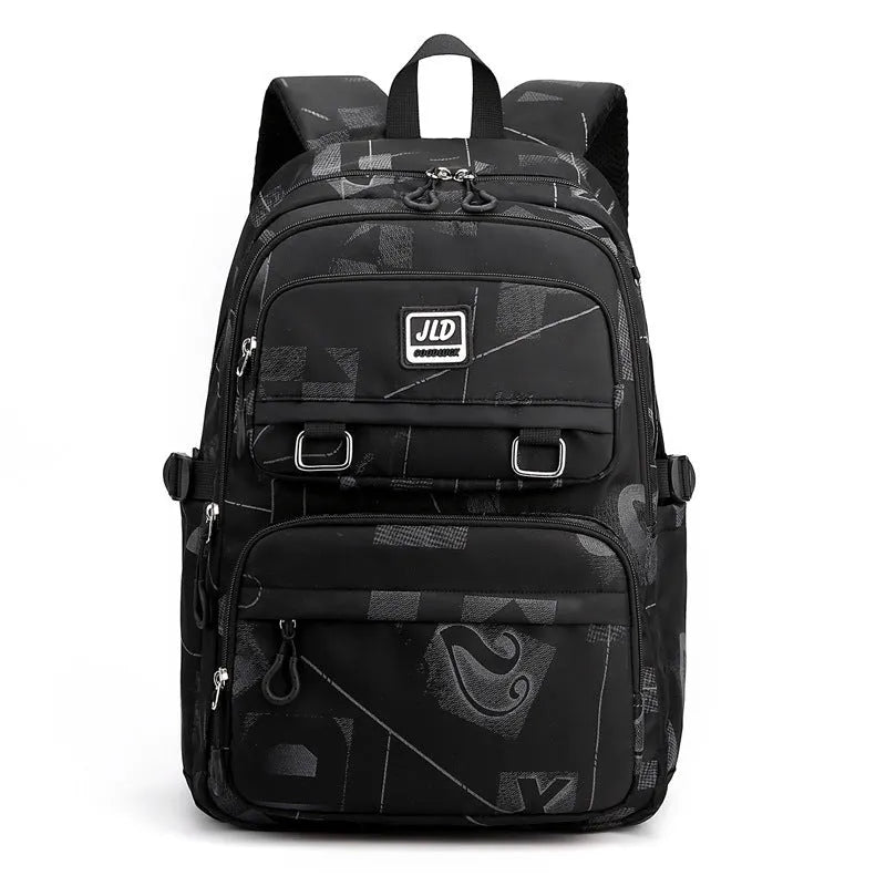 Large capacity girls' school backpack in nylon, showing colour options and physiological back support design.