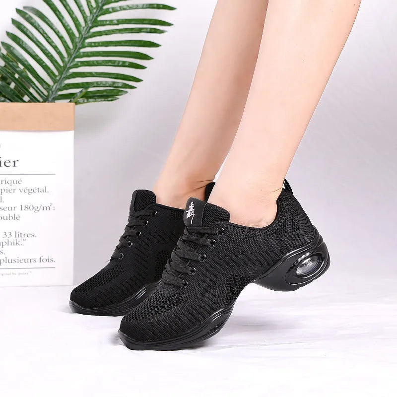 Women's white breathable dance shoes with mesh upper and lightweight PU sole for summer athletic wear