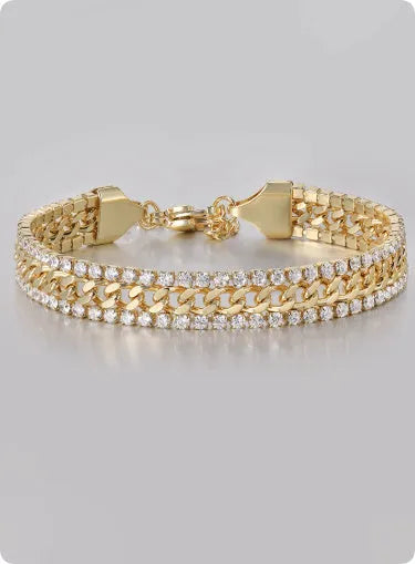 Gold tennis bracelet with titanium steel construction and artificial gemstone inlay for men and women