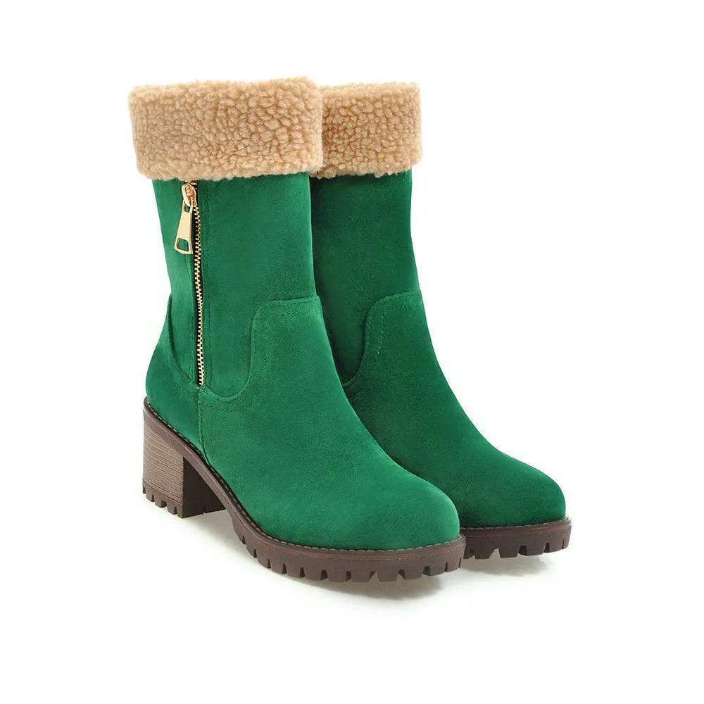 Snow boots with short plush lining in black, grey, green, or orange colours