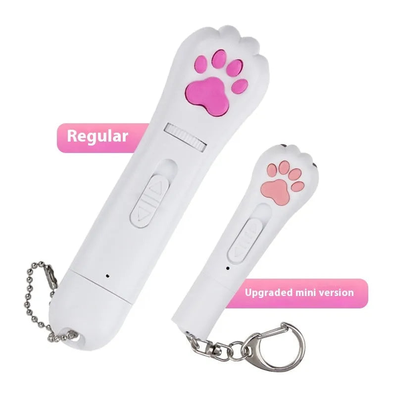 Colourful plastic cat tease wand with laser patterns and removable footprint tip for indoor pet play