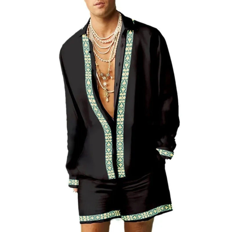 Loose fit casual summer shirt and shorts matching set in slim fit polyester.